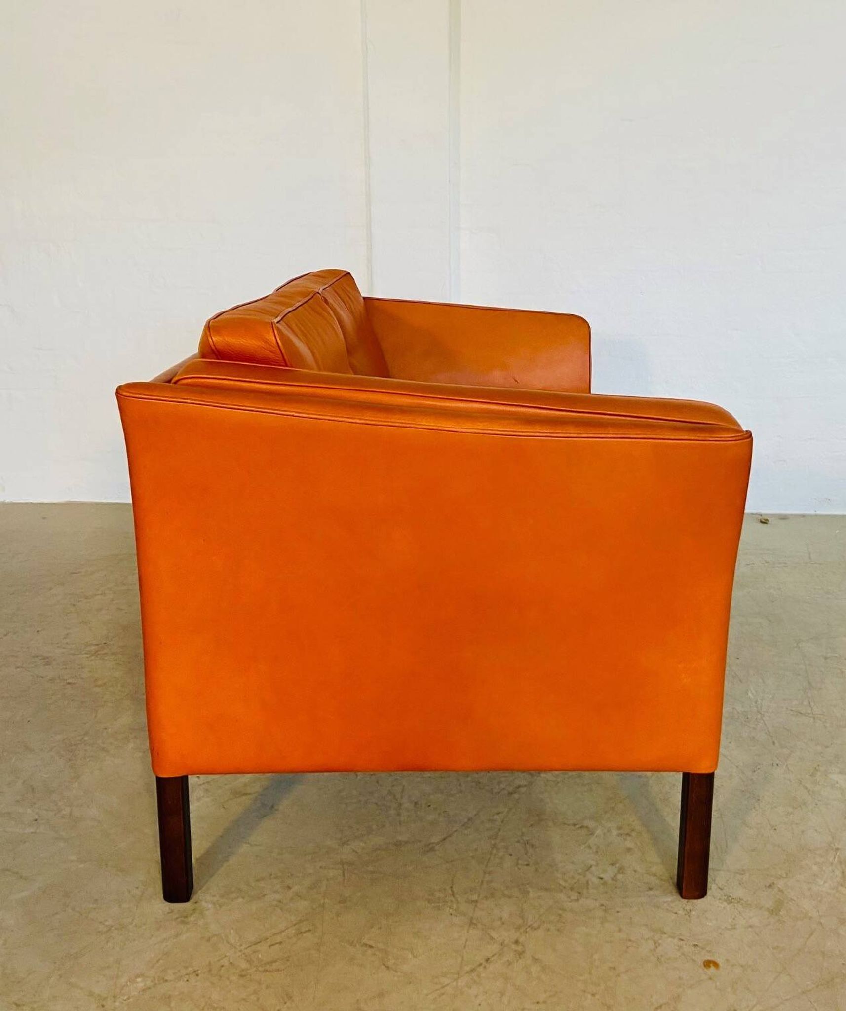 Vintage retro Danish Mogens Hansen 2 person cognac leather sofa