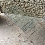Glass desk - chrome metal trestles