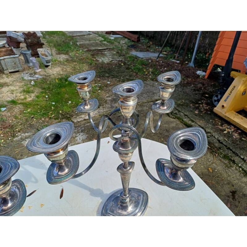Pair of silver-plated metal candlesticks