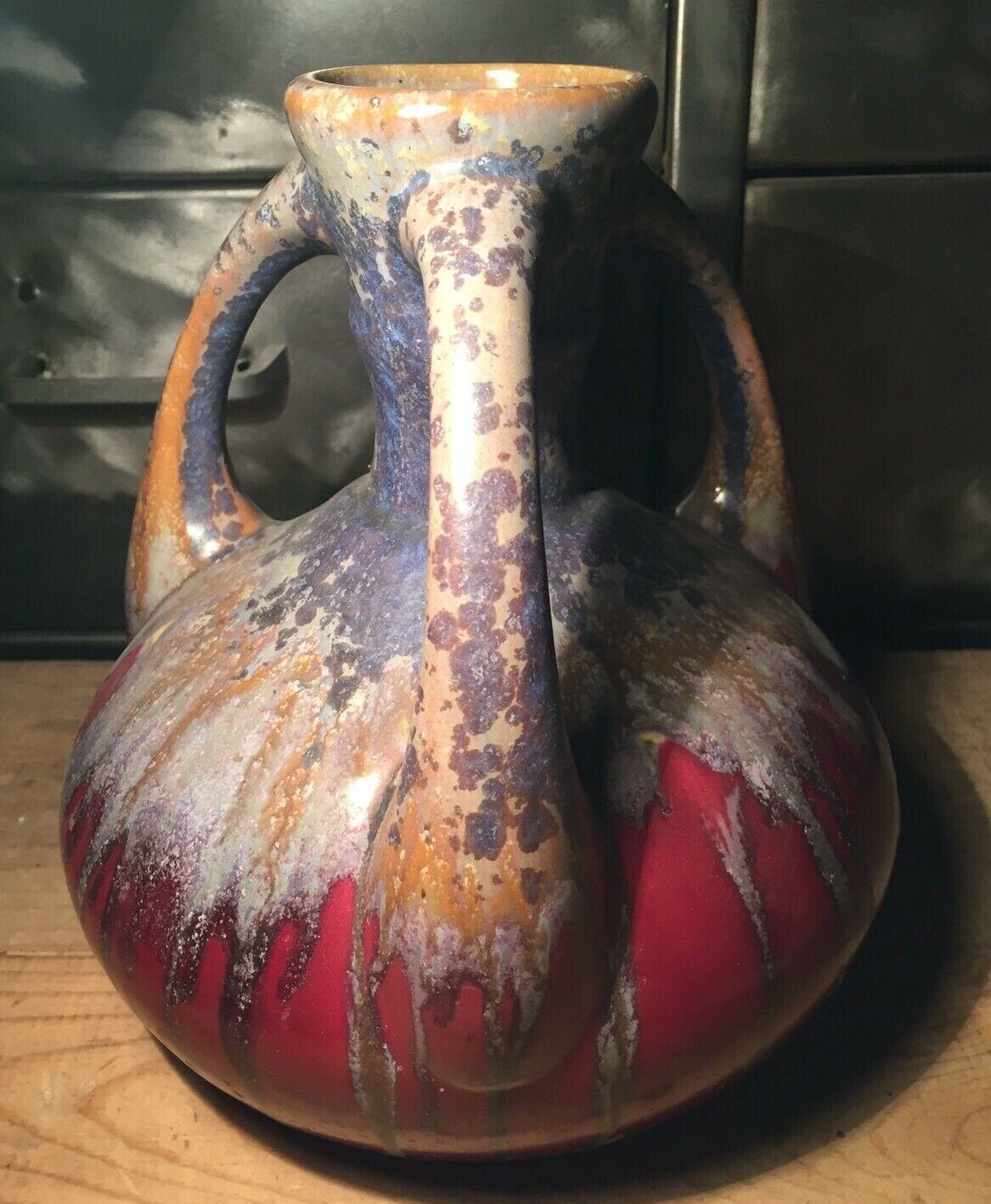 Vase in flamed sandstone with 3 handles Gustave de Bruyn earthenware Fives 1930