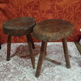 Pair of milking stools - brutalist wooden tripod