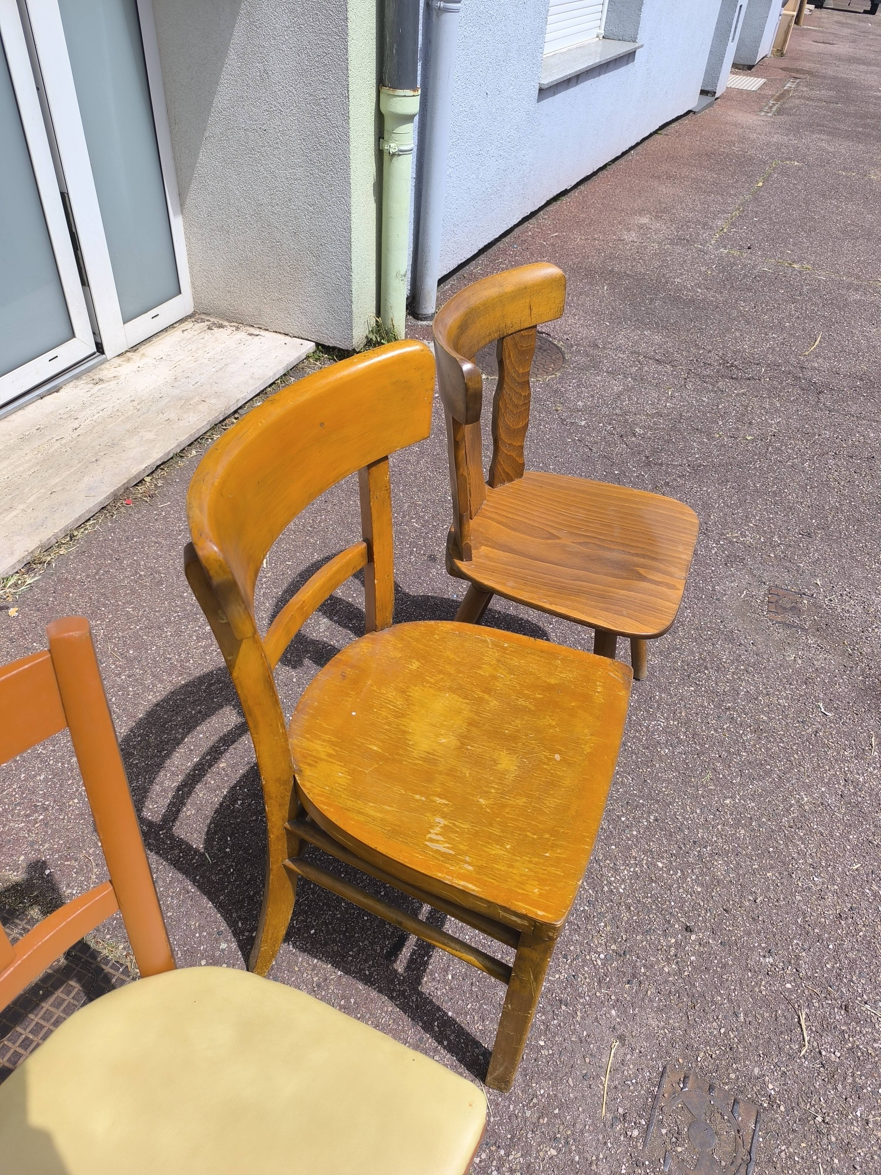 Set of 6 mismatched vintage wooden bistro chairs