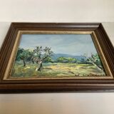 Tableau huile sur panneau paysage