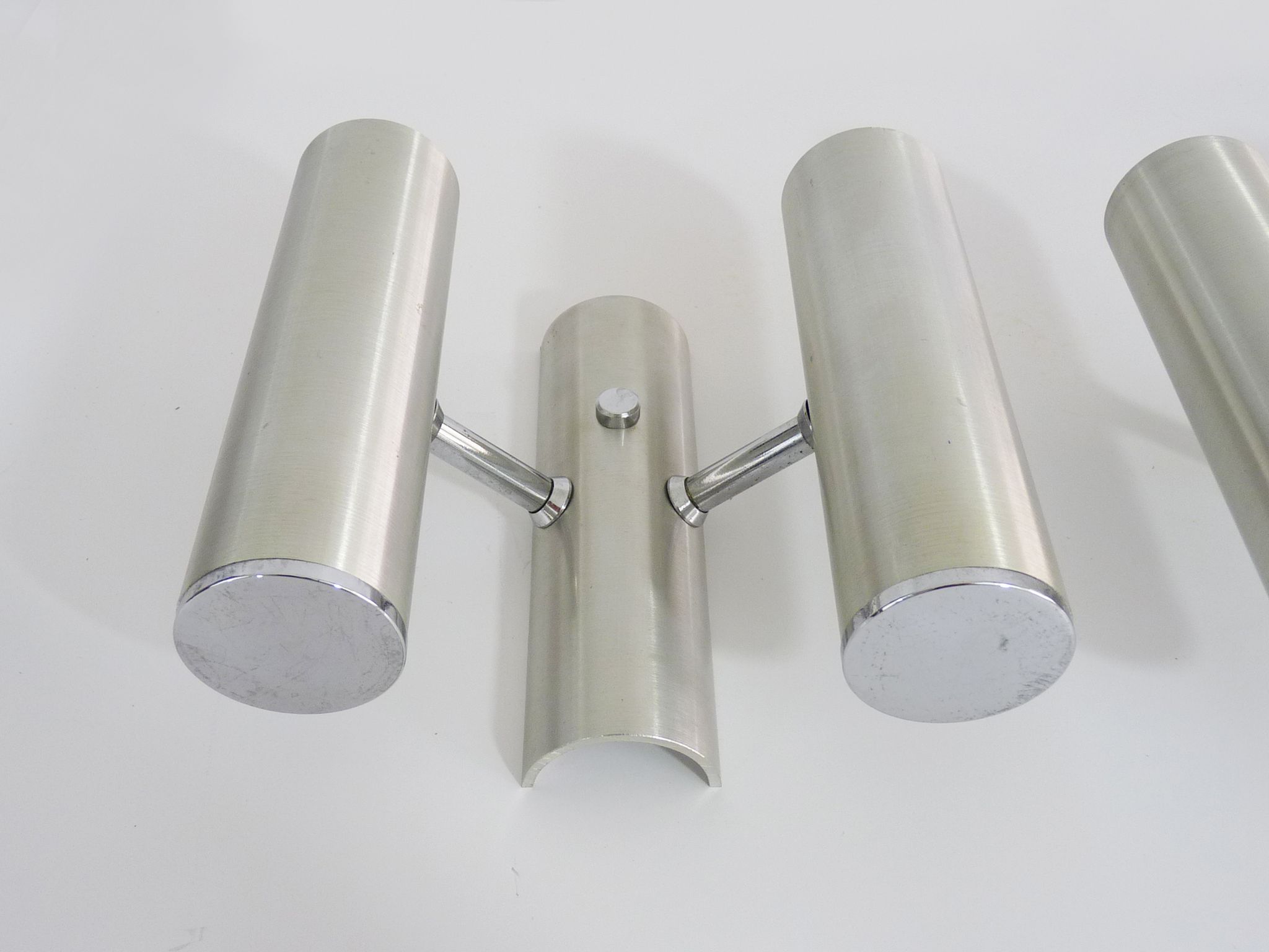 Pair of double wall lights in brushed metal, Sciolari house, Italy 1970's