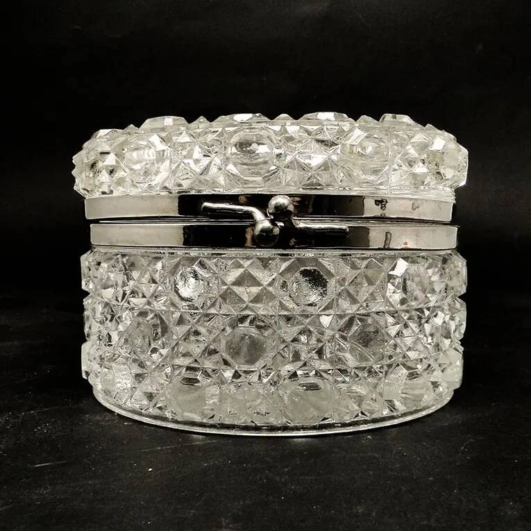 Bonbonniere, Vienna Secession, pressed glass, Belgium, 1930s
