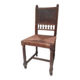 Henri II leather and straw chair in very good condition.