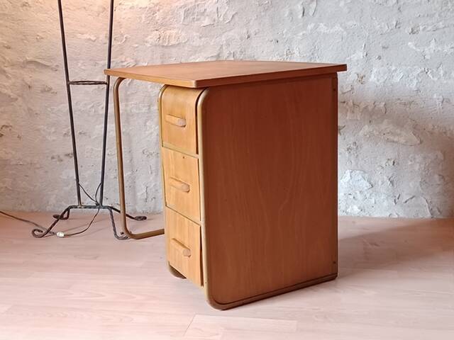 Small vintage desk from the 1950s, wood and metal.