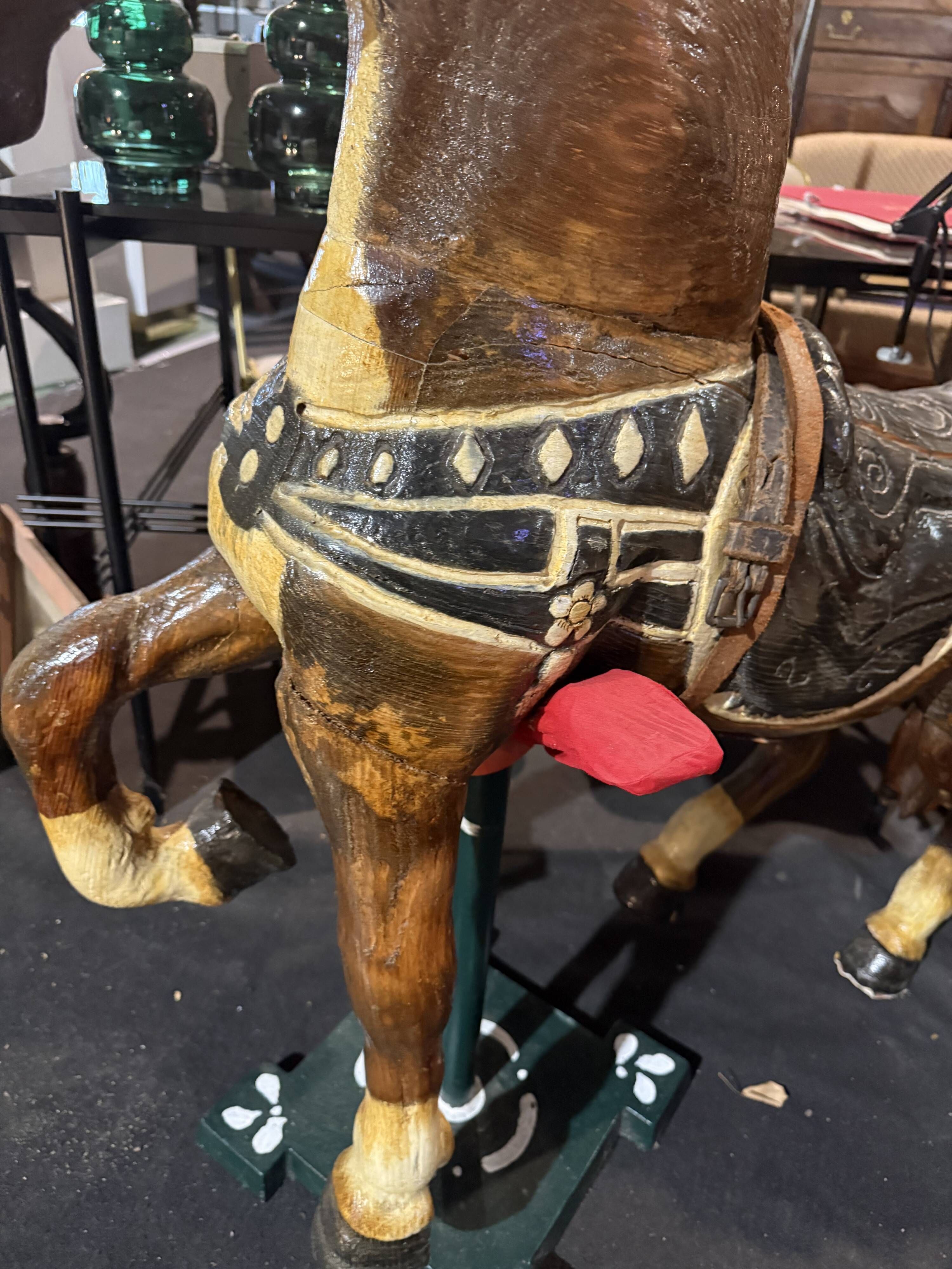 Carousel horse / decorative wooden horse, carved and varnished.