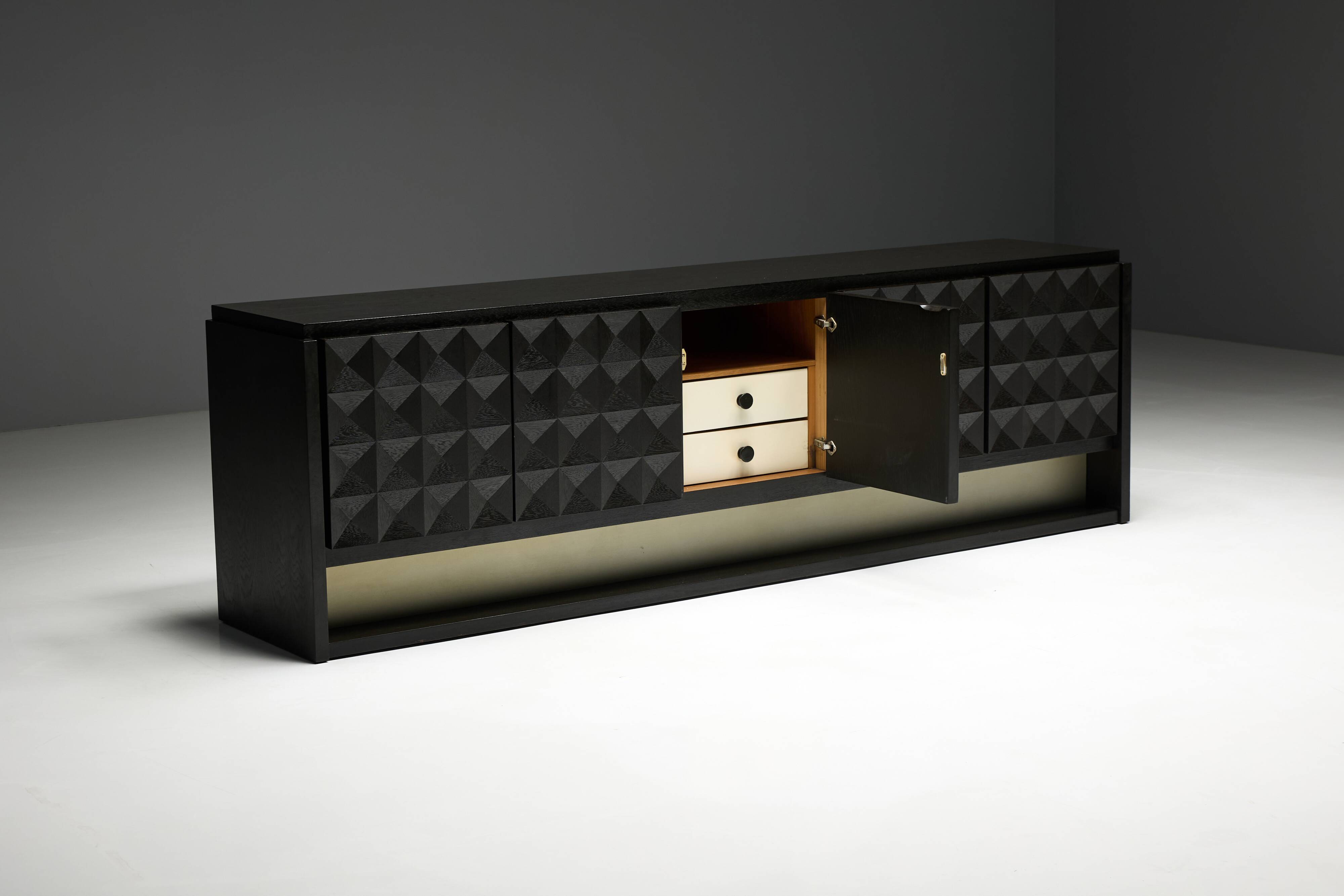 Brutalist Sideboard by De Coene in Stained Oak, Belgium, 1970s