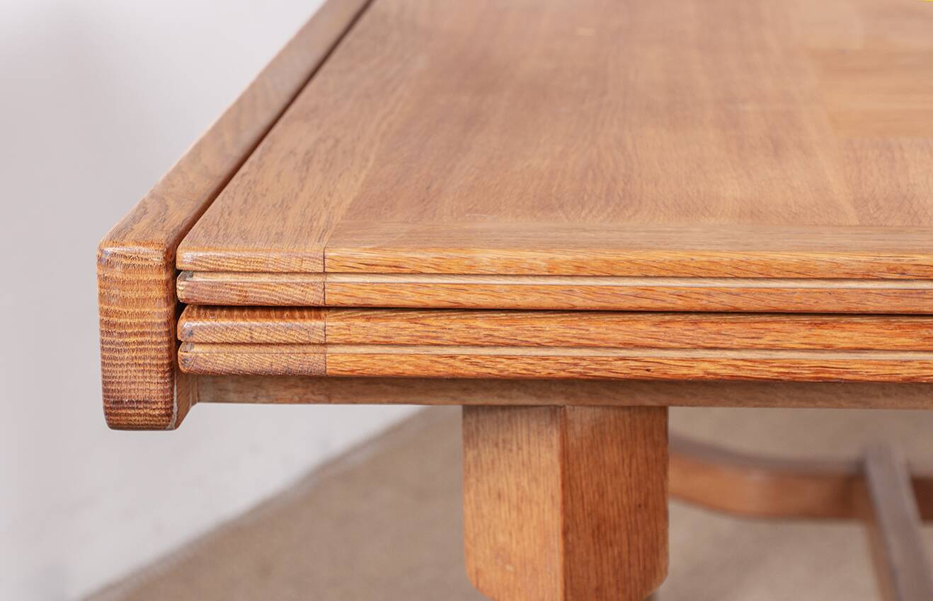 Large extendable dining table, 320 cm, in oak, Guillerme and Chambron.