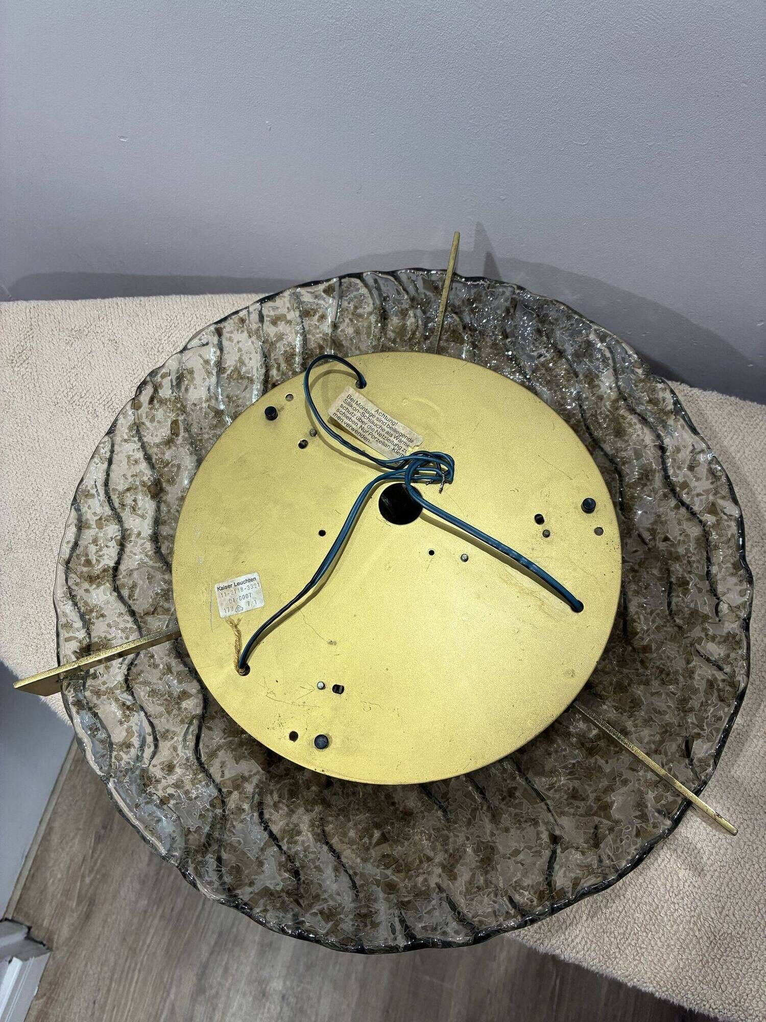 Kaiser Leuchten Murano ice glass flush mount lamp, 40 cm, 1970s