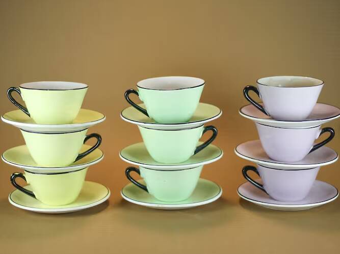 Service à thé ou café faience Orchies Moulin des Loups, service art déco