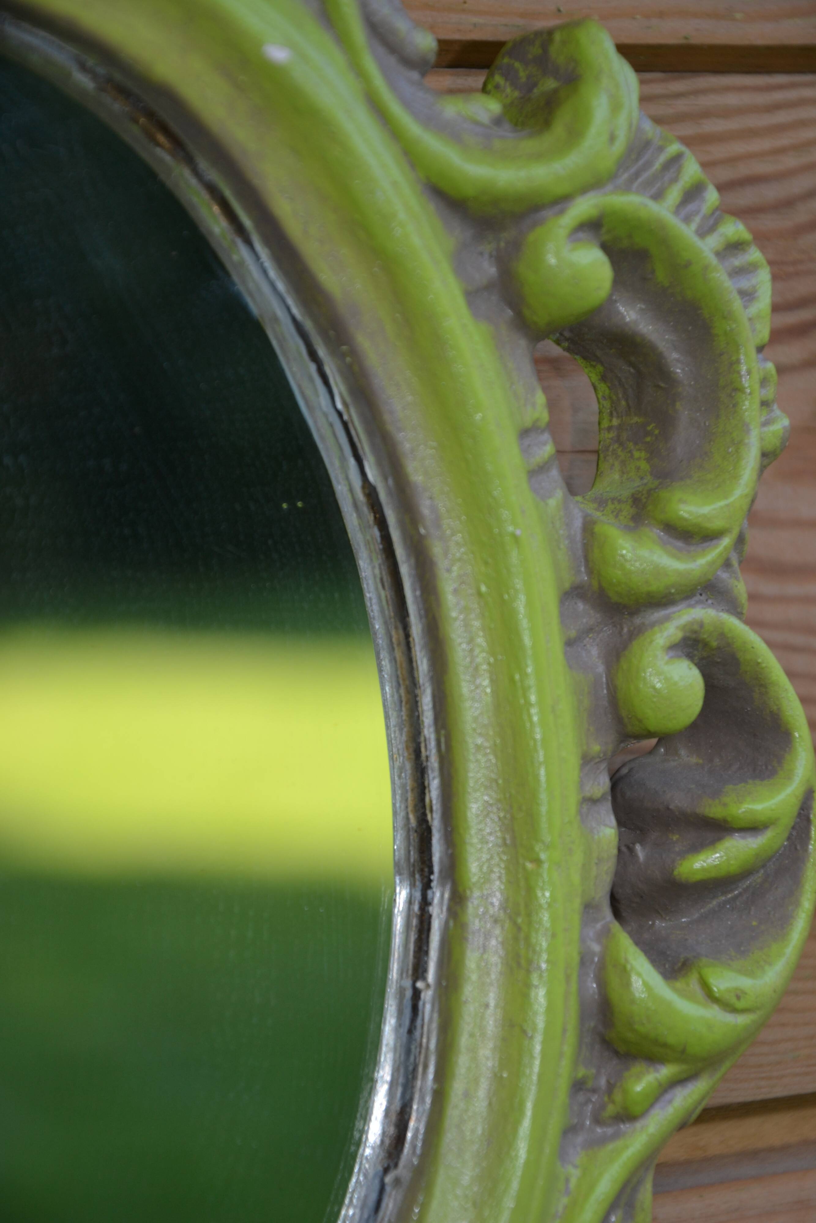 Small green wooden mirror