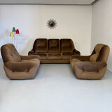 Cosy 3-seater sofa, convertible, French design from the 70s, vintage.