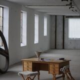 Pair of Danish mid-century folding stools with sheepskin upholstery, 1960.