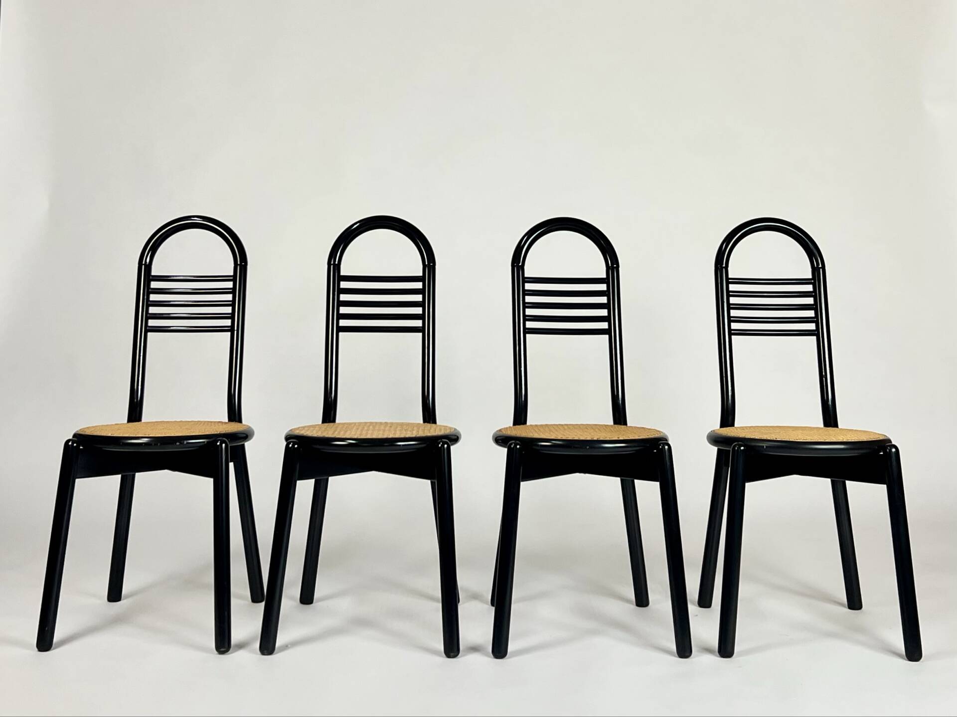Set of four vintage chairs Viennese cane 80s Memphis by Antonio Sibau