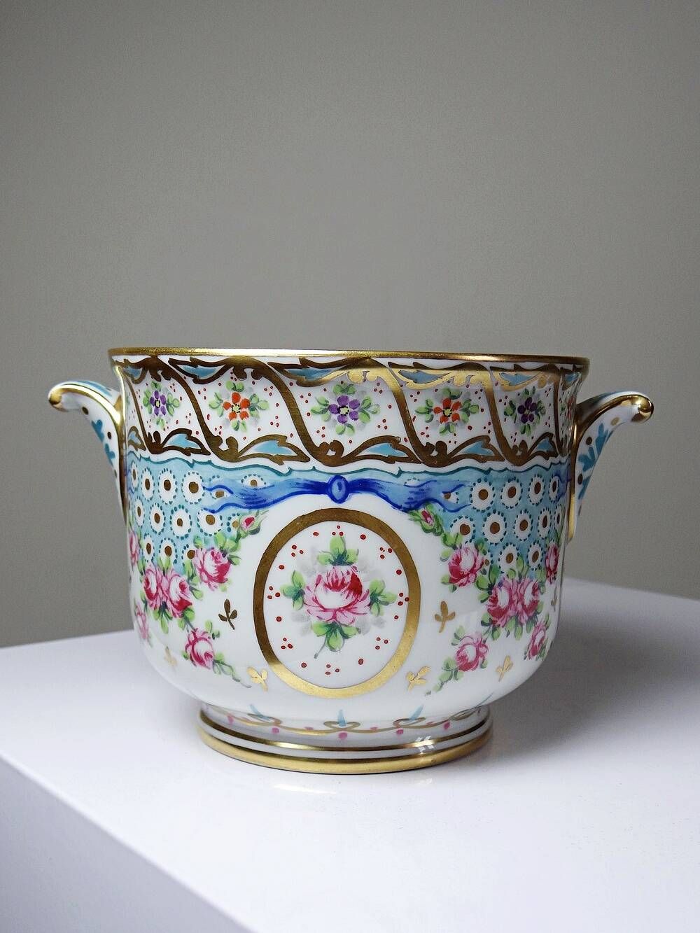 Old Limoges porcelain bowl/pot, hand-painted, M. Carpezat, 1900-1930