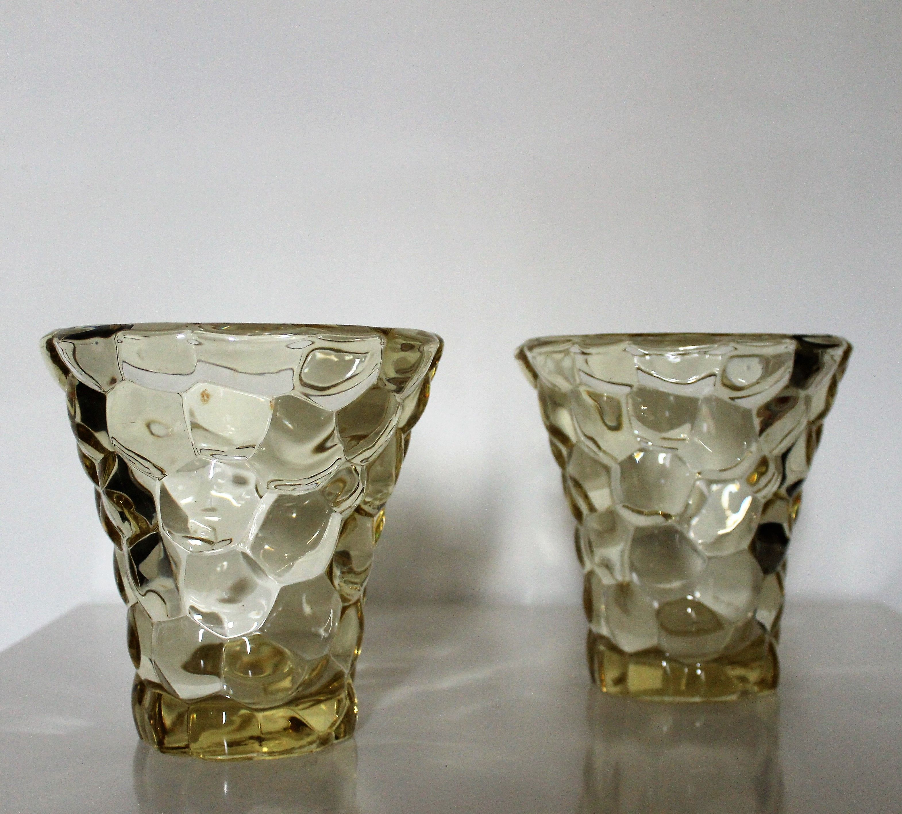 Pierre d'Avesn (1901 - 1990) pair of art deco "honeycomb" vase