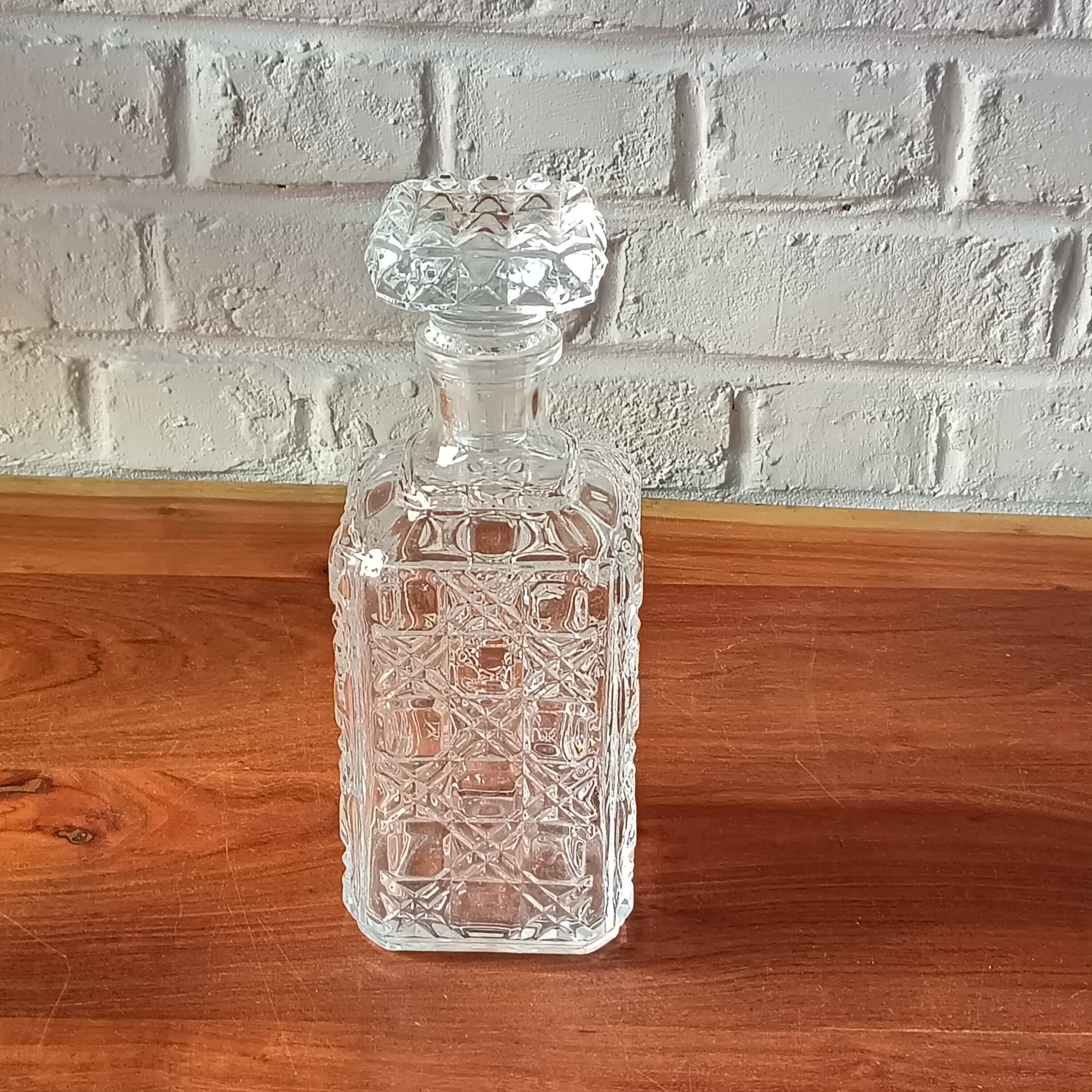Vintage Clear Crystal Square Whiskey Decanter