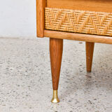 Commode en chêne et rotin