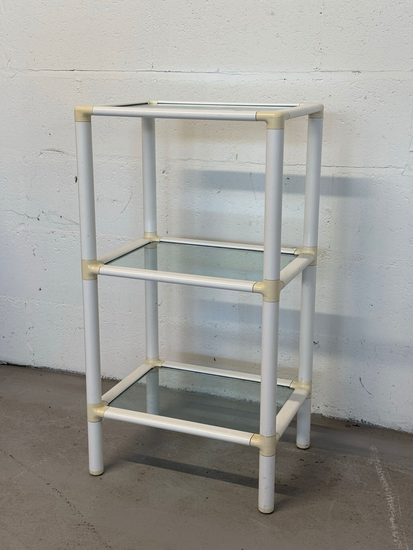 Small 3-Tier Shelf – White & Glass, Space Age Style