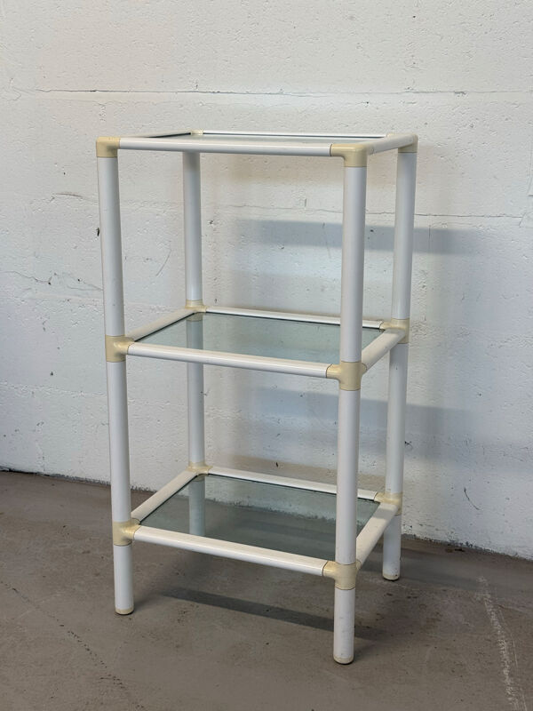 Petite étagère à 3 niveaux – Blanc et verre, style espace âge