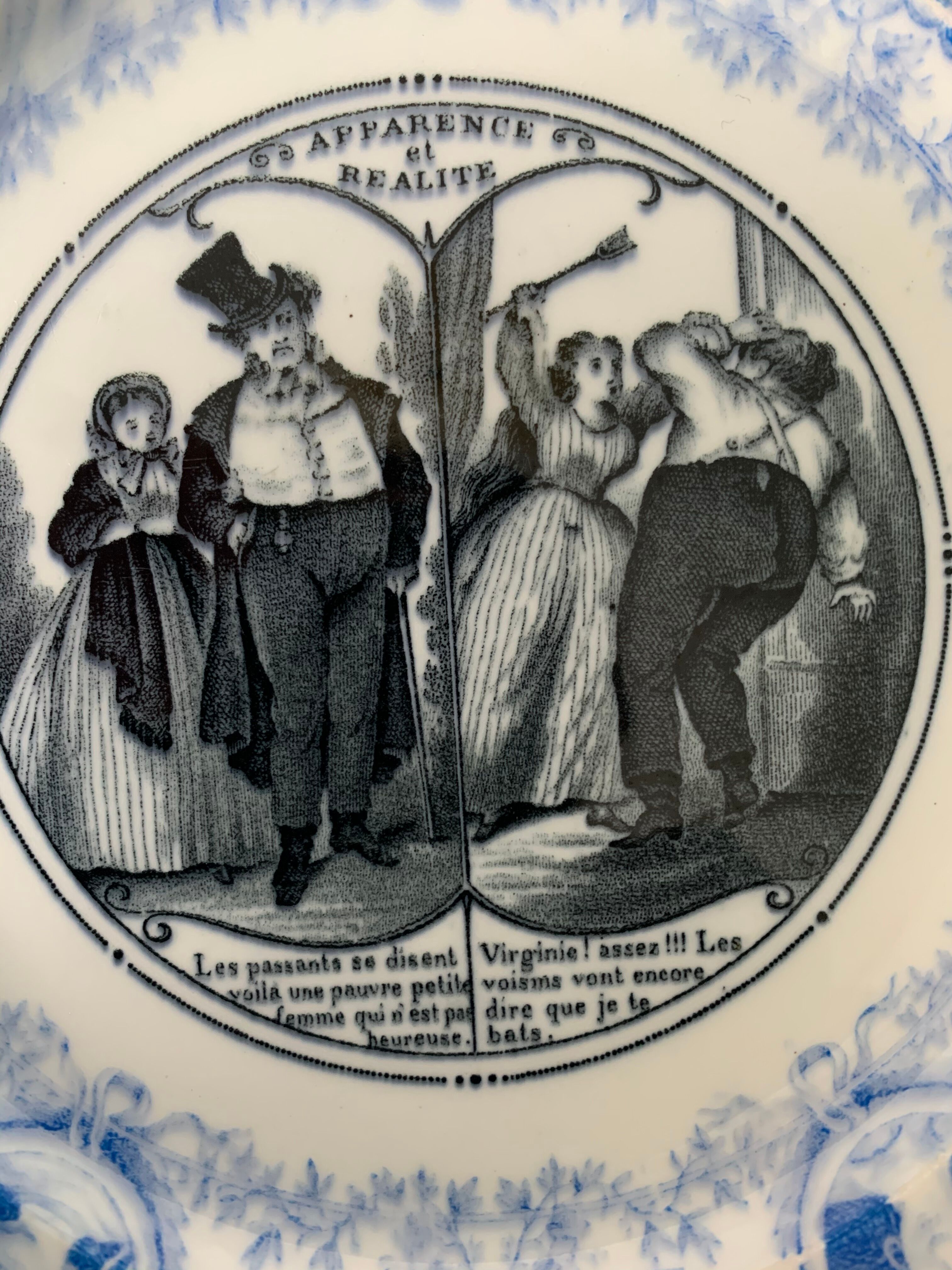 4 antique blue and black dessert plates Jules Vieillard Bordeaux 19th century