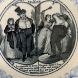 4 assiettes à dessert anciennes bleues et noires Jules Vieillard Bordeaux XIXème siècle