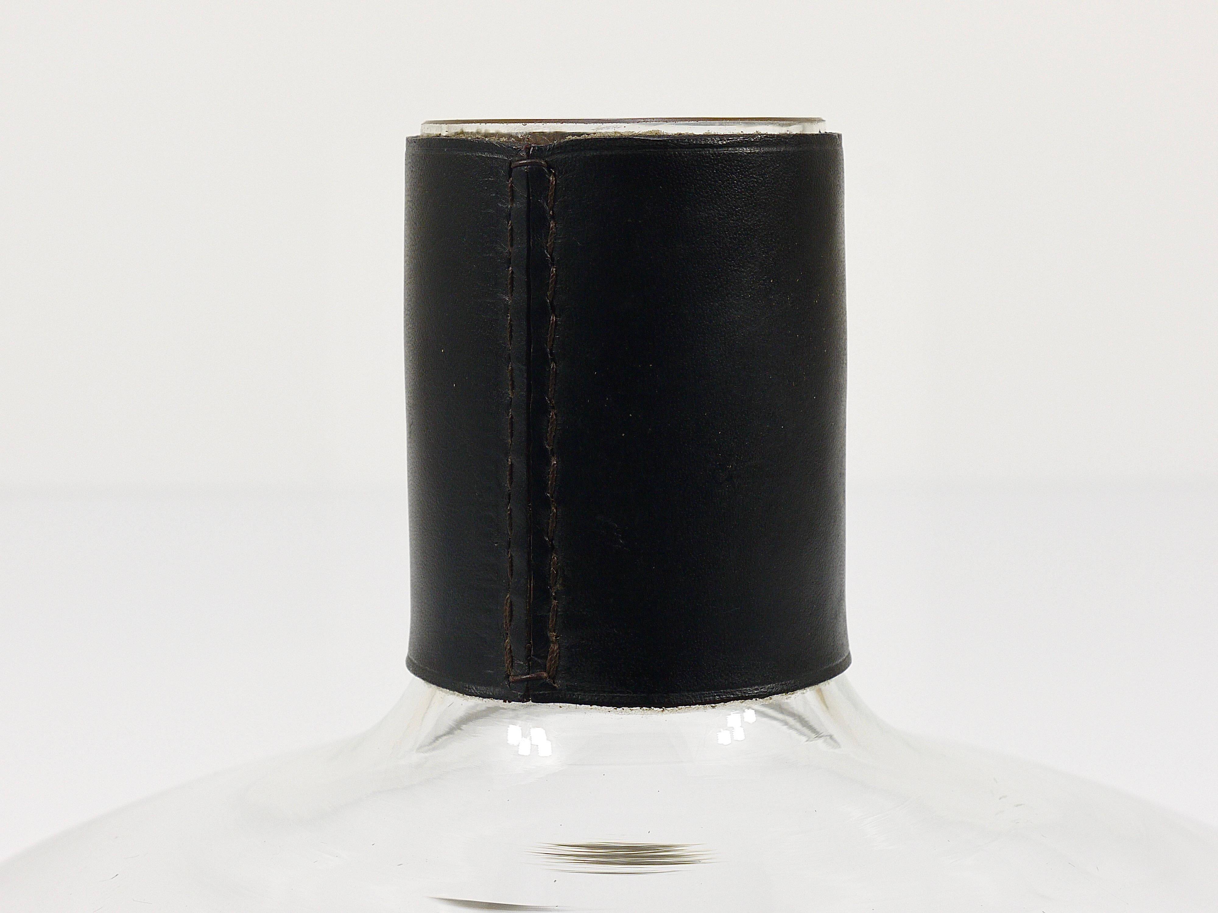 Vase Carafe Carl Aubock II with Black Leather Top, Midcentury, Austria, 1950s