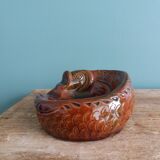 Cendrier zoomorphe poisson en terre cuite émaillée