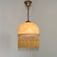 Mid Century Amber Mottled Glass Ceiling Light with Beaded Glass Fringe
