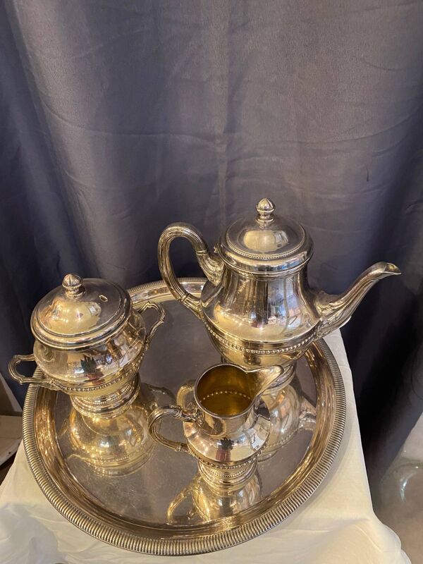 Service à thé ancien 4 pièces métal argenté style louis xv décor godrons