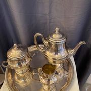 Antique 4-piece tea service silver metal louis xv style godron decor