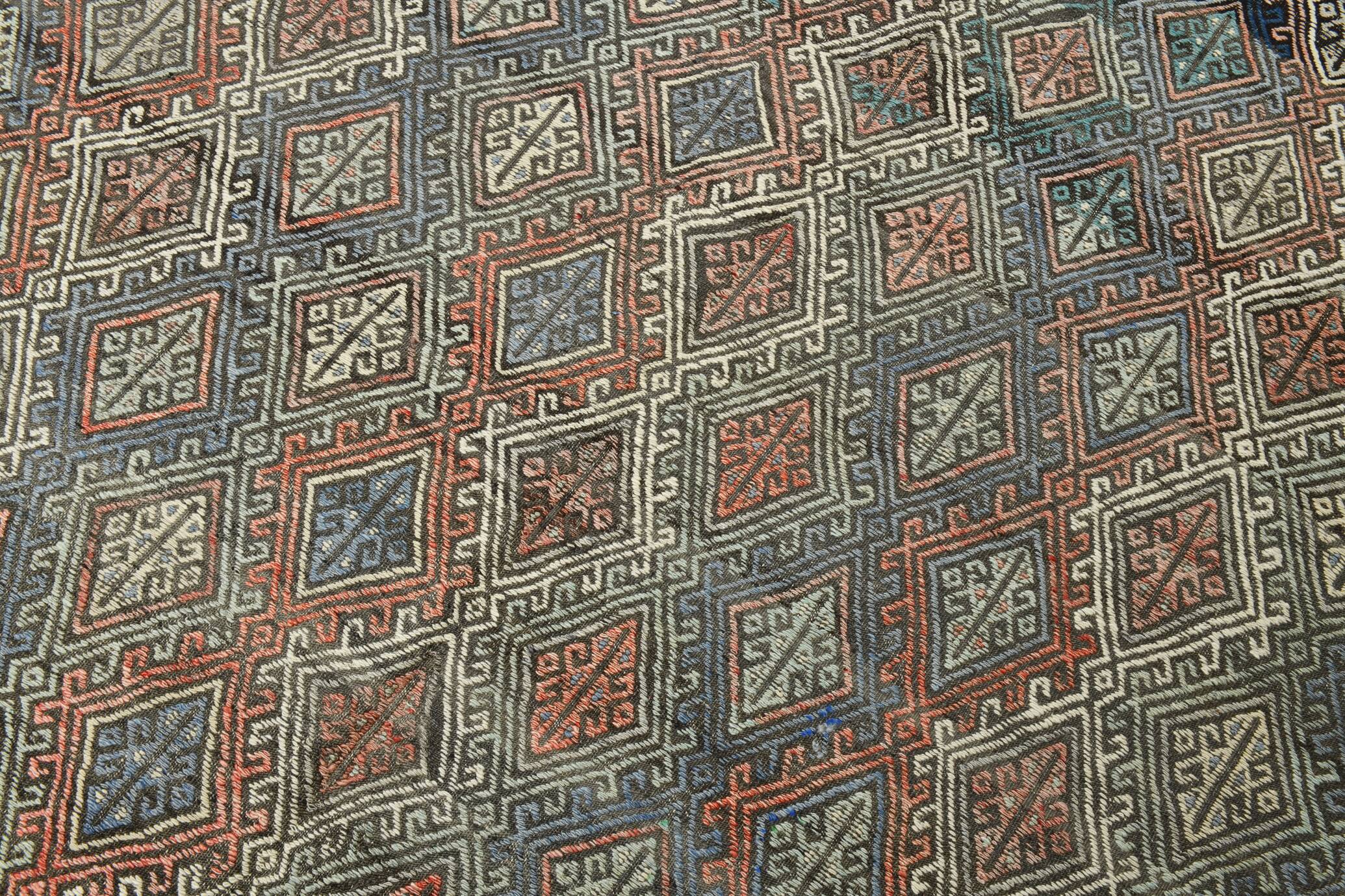 5x8 Kilim Light Blue Geometric Style Kilim Rug, 165x245Cm