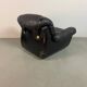 Large Set of Italian Space Age Black Leather Lounge Chairs with Brass