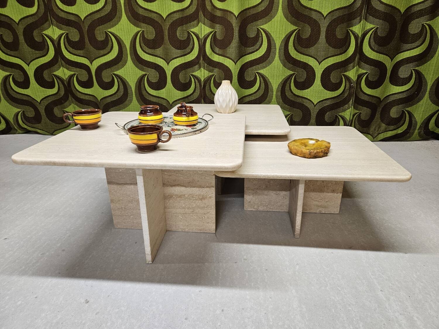 Set of 3 travertine nesting tables