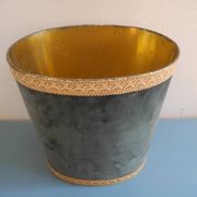 ancienne corbeille papier Massilly velours vintage waste paper basket