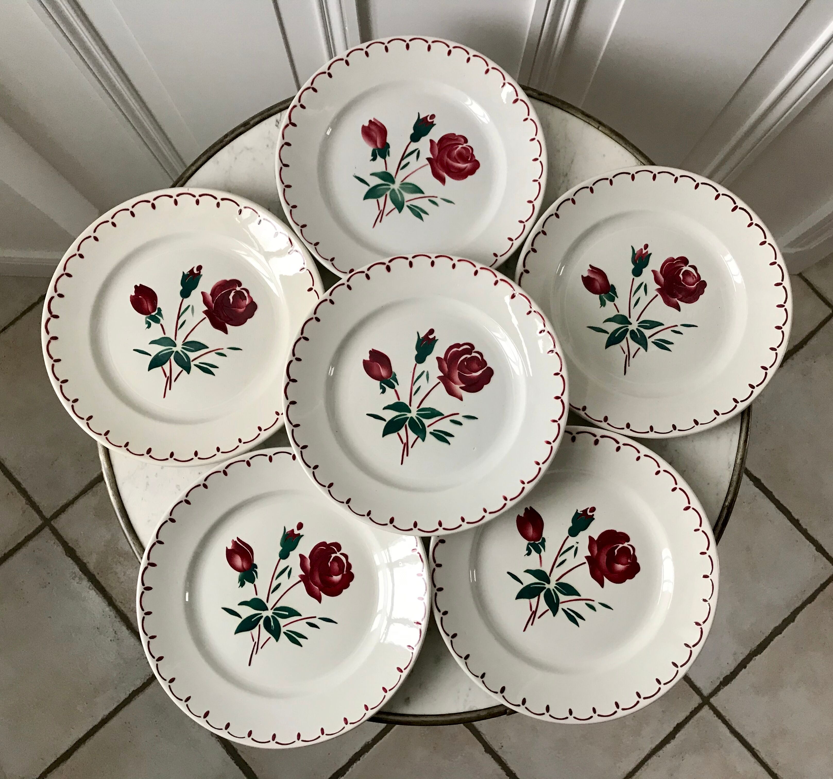 Set of 6 flat plates Badonviller model pinks 30s