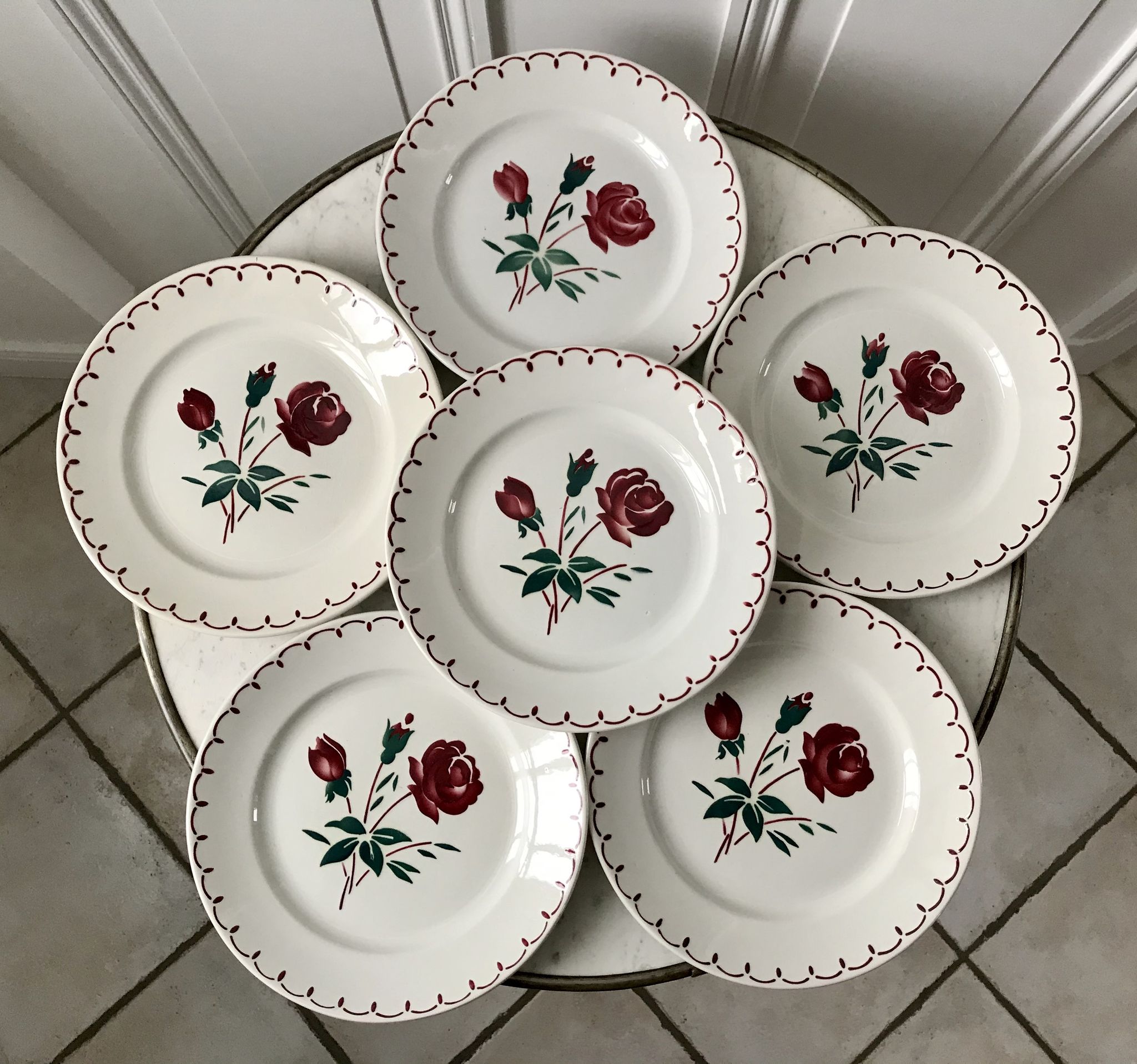 Set of 6 flat plates Badonviller model pinks 30s