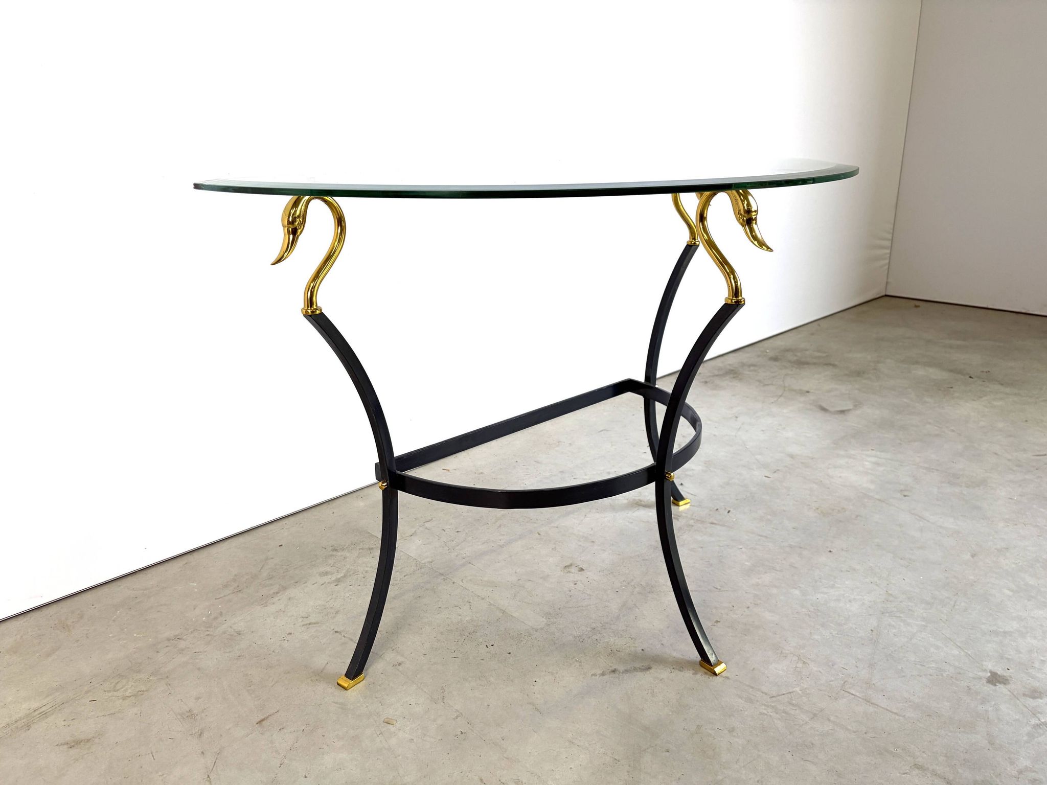 Hollywood regency brass swan console, 1980s