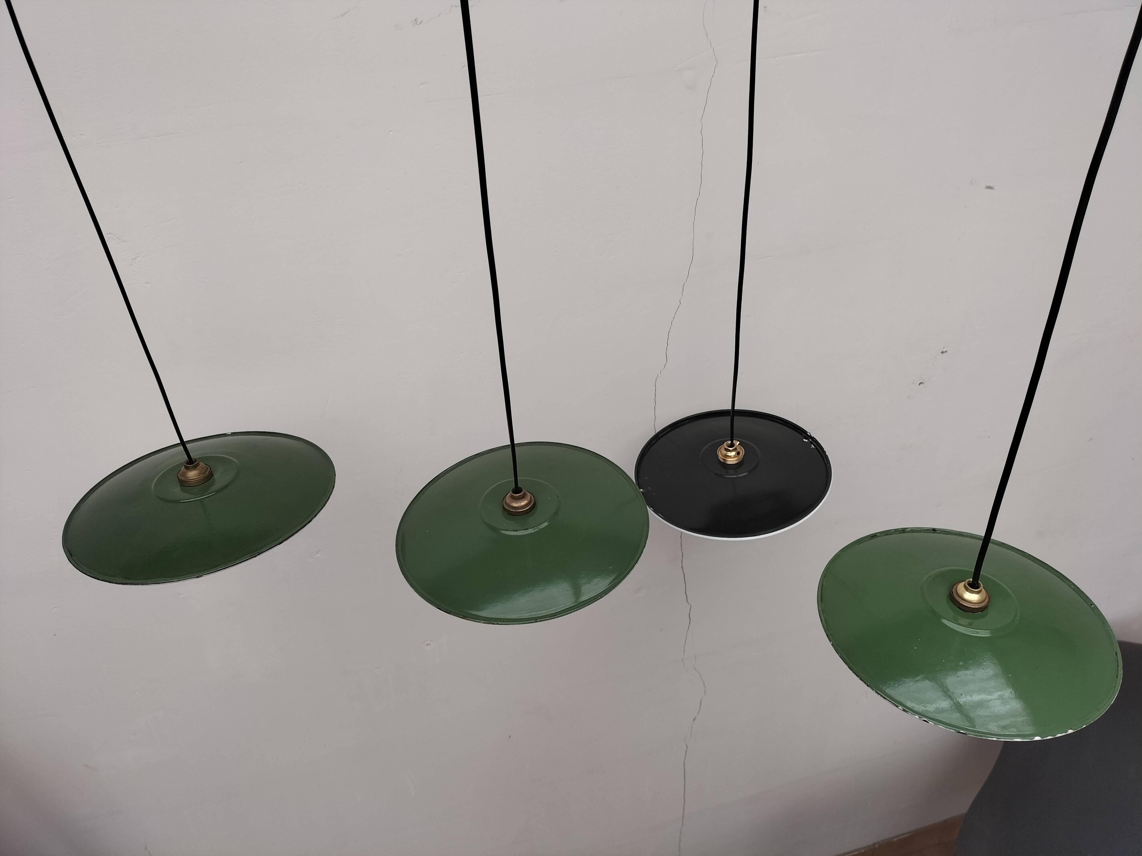Enameled sheet metal pendant lights
