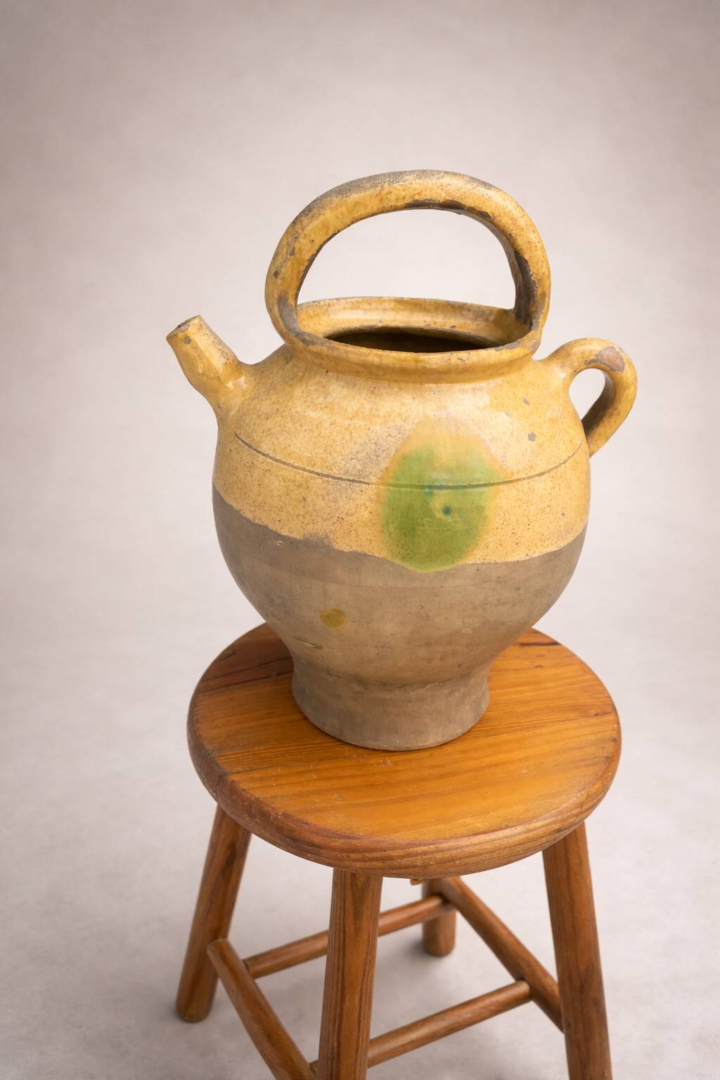 Large ancient glazed terracotta jug – South of France, early 10th century