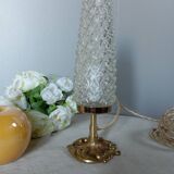 Table lamp with gilded bronze base and diamond-point tube lampshade