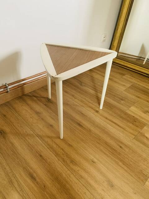 Arthur Umanoff white and wood tripod coffee table