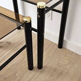 Set of 3 vintage nesting tables in smoked glass and black metal – 1970s