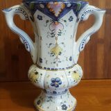 Medici vase in old Rouen earthenware signed R Tion handmade