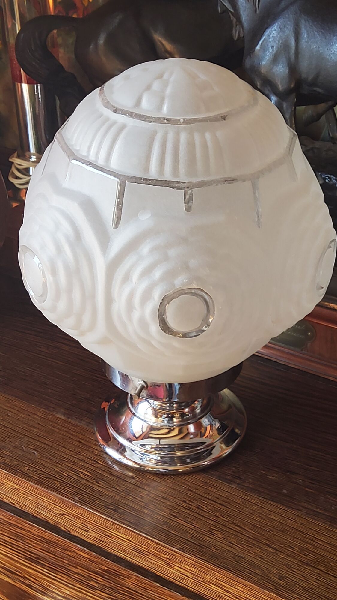 Modernist art deco suspension ceiling lamp in glass and chromed metal