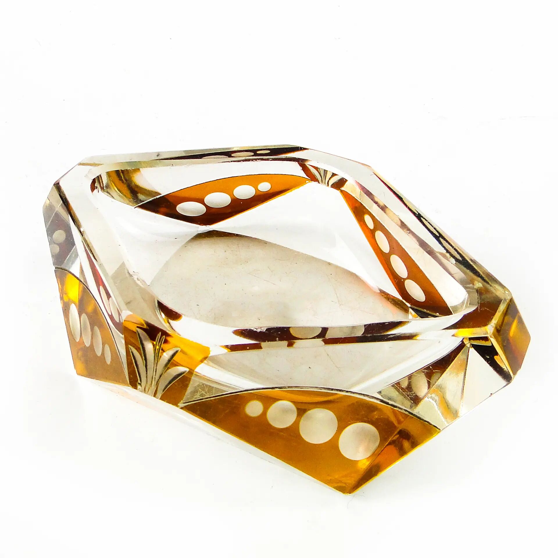 Art Deco ashtray, crystal glass, Huta Julia, Poland, 1960s