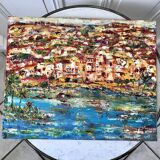 Oil painting on canvas landscape colorful seaside vintage