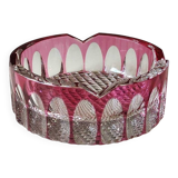 Large Val St-Lambert Ashtray/Vacuum Bin. Cranberry. Oval/Cross-hatched Patterns. Diam 15.5 cm